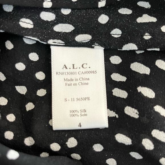 A.L.C. Iggy Black White Polka Dot Silk Georgette Layered Halter Top Blouse 4 - Picture 9 of 11